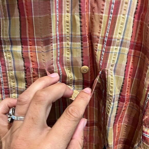 Patagonia Mens Orange Shirt L/XL Button Up Plaid Flannel Collared Short Sleeve - Picture 7 of 11